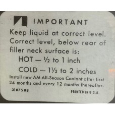 COOLANT LEVEL DECAL